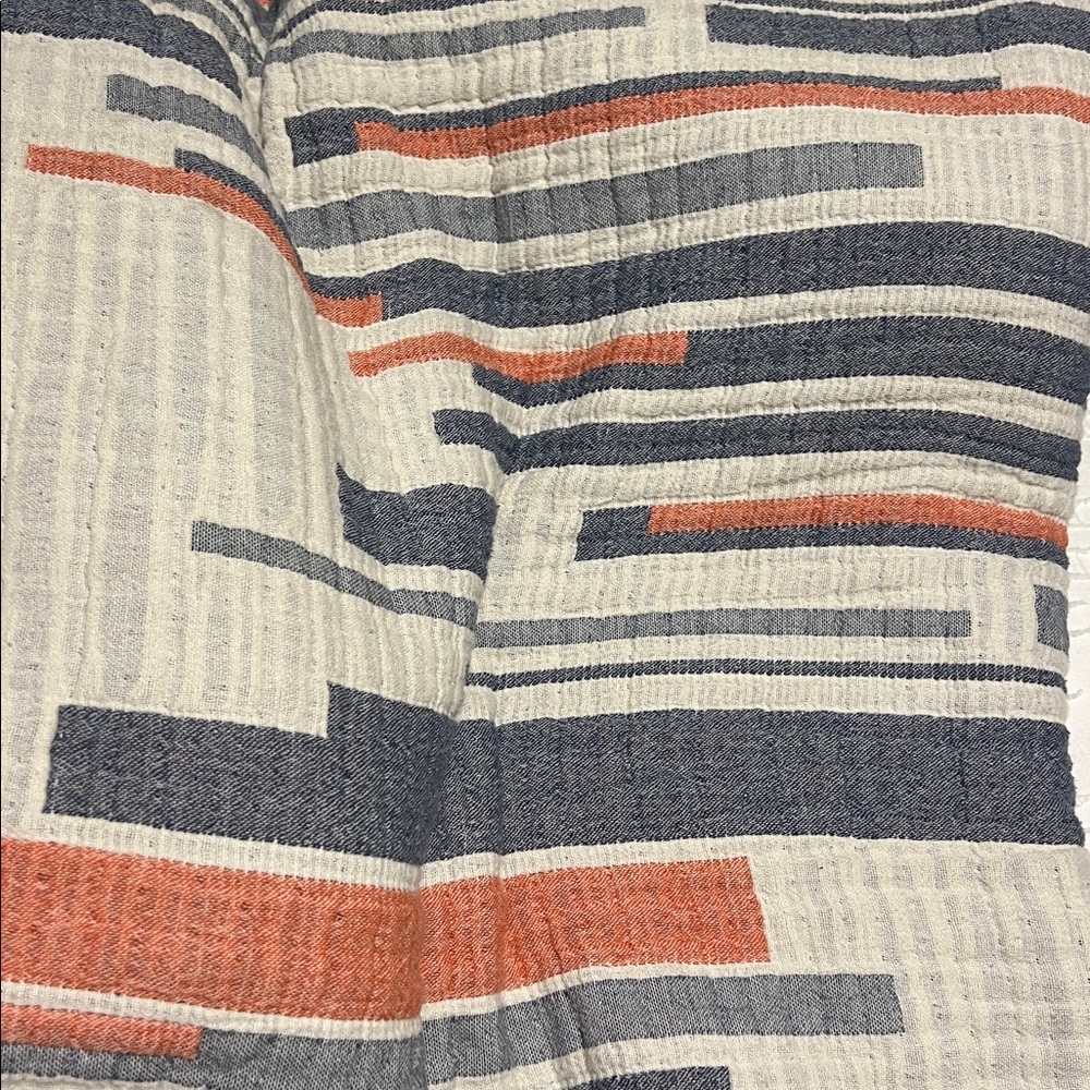 100% Cotton Gauze Blanket Throw 48x70 Cream, Denim & Mandarin Made in Portugal - Picture 7 of 8
